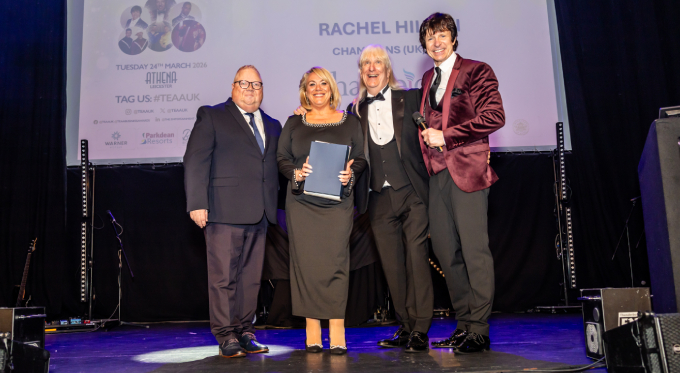 Rachel Hilton claiming The Entertainment Agents' Association Business Award for Agency Employee of the Year 2026